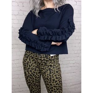 Madewell Navy Ruffled Sweatshirt Top Small